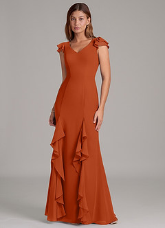 Azazie Nessa Bridesmaid Dresses Burnt Orange A-Line Chiffon Dress image4