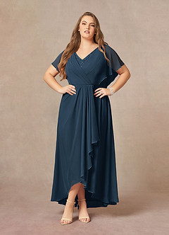 Azazie Eliza Final Sale Black A-Line V-Neck Pleated Chiffon Dress image6