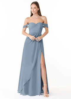 Azazie Millie Final Sale Dusty Blue A-Line Sweetheart Neckline Chiffon Convertible Dress image2