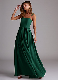 Azazie Calianna Bridesmaid Dresses Emerald A-Line Off the Shoulder Chiffon Convertible Dress image3
