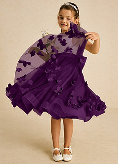 Azazie Sprout Flower Girl Dresses Grape A-Line Bow Tulle Dress image3