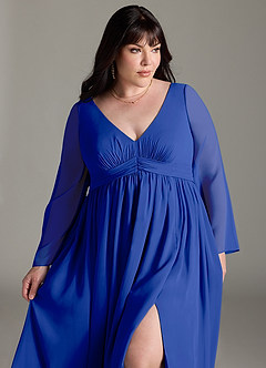 Azazie Teton Vestidos de dama de honra para maternidade Vestir Linha A Manga comprida Comprimento do chão Chiffon image12
