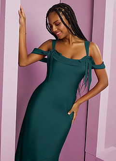 Barbie ♥ Azazie Brudtärnklänningar Klänning av Tubklänning i Stretch Satin Plisserad Tallgrön image7