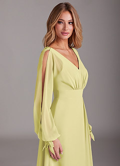 Azazie Matilda Bridesmaid Dresses Lemon Sorbet A-Line Long Sleeve Chiffon Dress image7