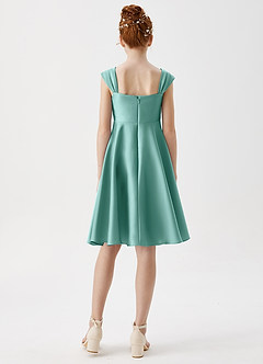 Azazie Amira Junior Aqua A-Line Pleated Stretch Satin Dress image2