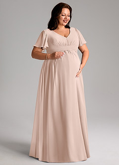 Azazie Verna Maternity Bridesmaid Dresses A-Line V-Neck Ruched Chiffon Floor-Length Dress image10