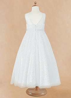 Azazie Siwa Blumenmädchenkleider A-Linie Mit Perlen Tüll Kleid Diamantweiß image7