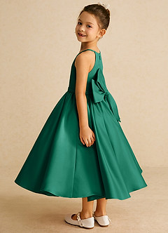 Azazie Sunray Flower Girl Dresses Emerald A-Line Spaghetti Strap Matte Satin Dress image4