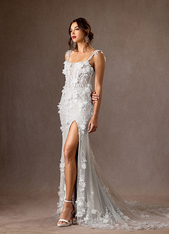 Azazie Alethea Wedding Dresses Diamond White Mermaid Strapless Lace Dress image3