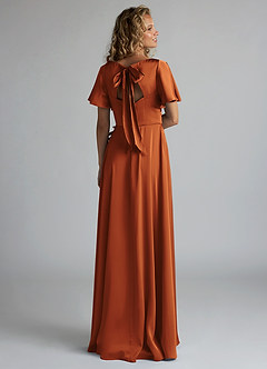 Azazie Kimber Bridesmaid Dresses Cinnamon A-Line Ruched Stretch Satin Dress image2