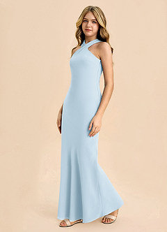 Azazie Doretta Junior Abito Tubino in Chiffon Plissettato Azzurro image4