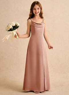 Azazie Shira Girls Formal Flower Girl Dresses Rose Gold A-Line Pleated Stretch Satin Dress image4