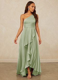 Christian Siriano Bridal for Azazie 1008 Bridesmaid Dresses Dusty Sage A-Line One Shoulder Stretch Satin Dress image3