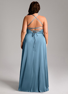 Azazie Mei Brudtärnklänningar Klänning av A-Line i Stretch Satin V-ringning Stålblå image8