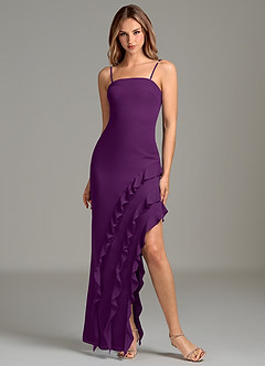 Azazie Lanette Bridesmaid Dresses Grape Sheath Ruched Chiffon Dress image6