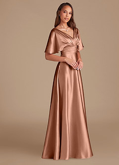 Azazie Pamela Bridesmaid Dresses Bronzer A-Line Pleated Metallic Satin Dress image3