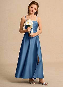 Azazie Pebbles Junior Formal Flower Girl Dresses Twilight A-Line Pleated Matte Satin Dress image6