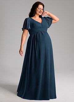 Azazie Verna Maternity Bridesmaid Dresses A-Line V-Neck Ruched Chiffon Floor-Length Dress image7