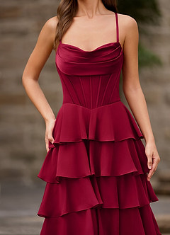 Rhythm Dark Red Ruffled A-line Prom Dress image8