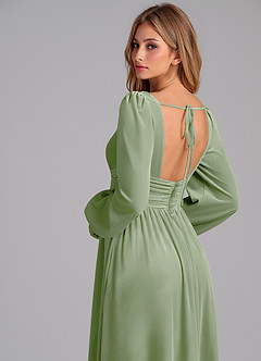 Azazie Norah Bridesmaid Dresses Dusty Sage A-Line Long Sleeve Velvet Dress image7