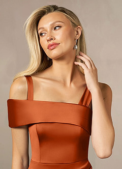 Azazie Laramie Mother of the Bride Dresses Burnt Orange Mermaid Pleated Stretch Satin Dress image5