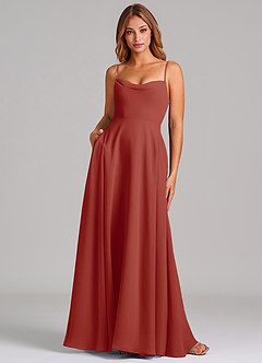 Azazie Elle Robes de demoiselle d'honneur Robe Trapèze en Mousseline de soie Plissée Terracotta image1