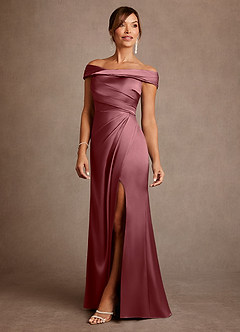 Azazie Bedford Mère de la mariée Robes Robe Fourreau en Satin extensible Plissée Rose Du Désert image2