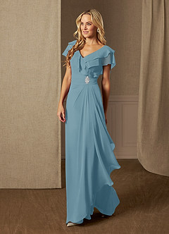 Azazie Snapdragon Mother of the Bride Dresses Moody Blue A-Line V-Neck Ruched Chiffon Dress image3