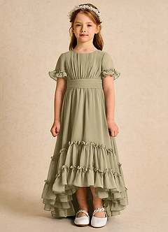 Azazie Kass Flower Girl Dresses Moss Green A-Line Pleated Chiffon Dress image4