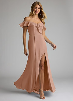 Azazie Sophie Bridesmaid Dresses Champagne Rose A-Line Off the Shoulder Chiffon Convertible Dress image3