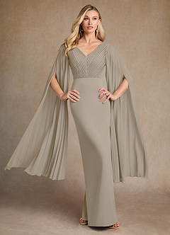 Azazie Ellsworth Mother of the Bride Dresses Taupe Column Pleated Stretch Crepe Dress image2