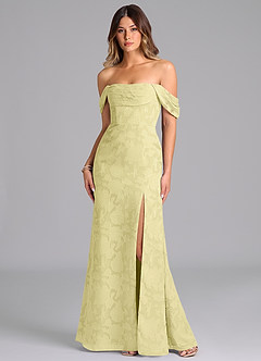 Azazie Saige Bridesmaid Dresses Lemon Sorbet A-Line Off the Shoulder Floral Burnout Convertible Dress image1