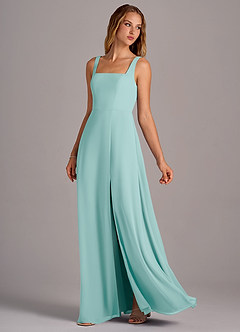 Azazie Debra Bridesmaid Dresses Aqua A-Line with Pockets Chiffon Convertible Dress image2