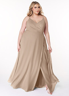 Azazie Lennon Bridesmaid Dresses Taupe A-Line Lace Chiffon Dress image9
