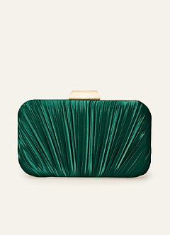 front Matching Color Metallic Satin Pleated Clutch Bag