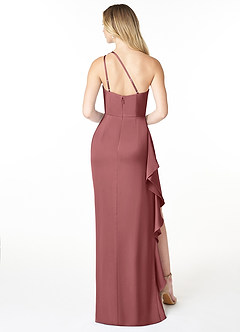 Azazie Latrice Bridesmaid Dresses Amethyst Sheath One Shoulder Cascading Ruffles Stretch Satin Dress image2