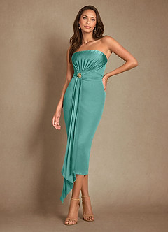 Azazie Dinanta Mother of the Bride Dresses Aqua Column Pleated Chiffon Dress image1