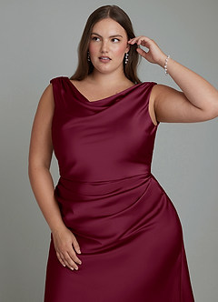 Azazie Kieryn Bridesmaid Dresses Mulberry Mermaid Pleated Stretch Satin Dress image5