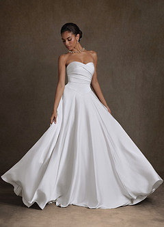 Azazie Alta Kleider zum Anprobieren zu Hause A-Linie Schulterfrei Stretch-Satin Kleid Diamantweiß image1