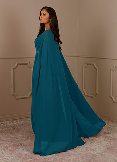 Azazie Isa Mother of the Bride Dresses Ink Blue A-Line V-Neck Pleated Chiffon Dress image3