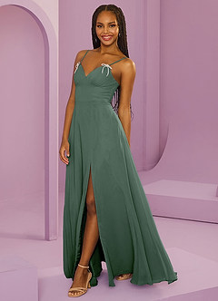Barbie ♥ Azazie Bridesmaid Dresses Eucalyptus A-Line with Pockets Chiffon Dress image3