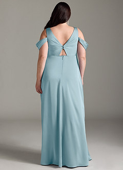 Azazie Rhea Robes de demoiselle d'honneur de maternité Robe Trapèze Épaule nue plissée Longueur ras du sol Satin extensible image9