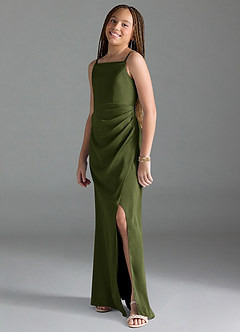 Azazie Leonis Junior Pistachio A-Line Pleated Stretch Satin Dress image4