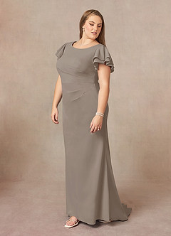 Azazie Peppermint Mother of the Bride Dresses Taupe Mermaid Scoop Ruched Stretch Crepe Dress image9