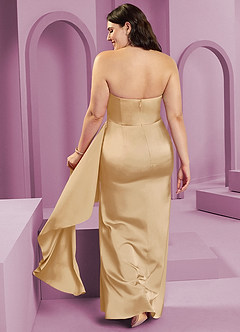 Barbie ♥ Azazie Jurken voor bruidsmeisjes Converteerbaar Jurk van Stretch Satijn met Kolom Strapless Goud image2