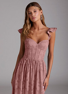 Azazie Denisse Bridesmaid Dresses Dusty Rose A-Line Ruched Floral Burnout Dress image4