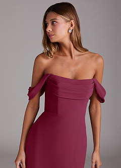 Azazie Saige Bridesmaid Dresses Mulberry A-Line Off the Shoulder Chiffon Convertible Dress image5