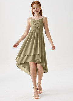 Azazie Mariam Junior Moss Green A-Line Pleated Chiffon Dress image3