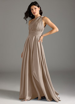 Azazie Charlize Jurken voor bruidsmeisjes Jurk van Stretch Satijn met A-lijn One-shoulder Taupe image4