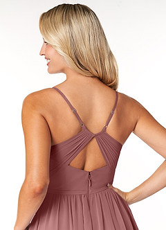 Azazie Dominic Bridesmaid Dresses Desert Rose A-Line V-Neck Pleated Chiffon Dress image6